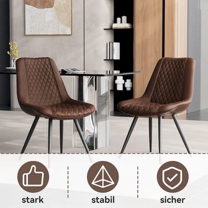 Leather Dining Chair with Metal Legs Set of 2