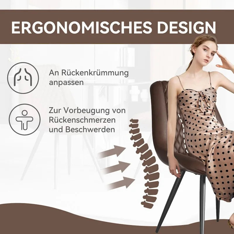 Leather Dining Chair with Metal Legs Set of 2