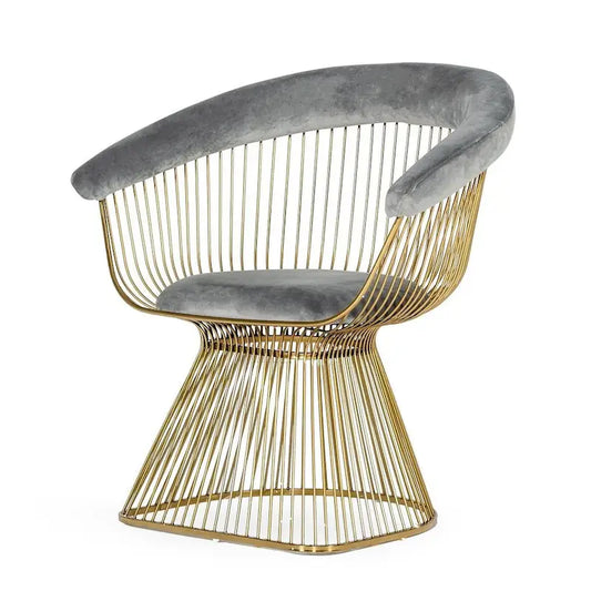 Modrest Beryl Modern Grey Velvet & Gold Dining Chair